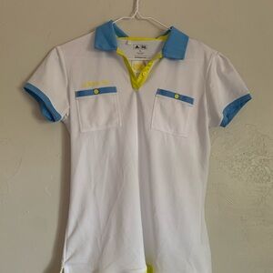 Girls Adidas White Polo with Blue and Yellow Details